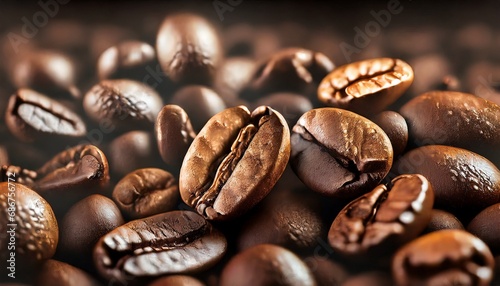 Roasted Coffee Beans, Macro Shot, close-up.	
 photo