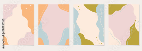Modern design templates with abstract shapes in pastel colors. Collages for wedding invitations, flyers, cards, posters, magazine covers, etc.