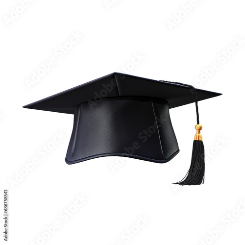 Black graduation cap. Isolated on transparent background.