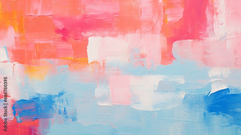  captivating details of an abstract artwork featuring layers of thick paint in vibrant pink, blue, and orange. The textures and hues make for an extraordinary visual journey.
