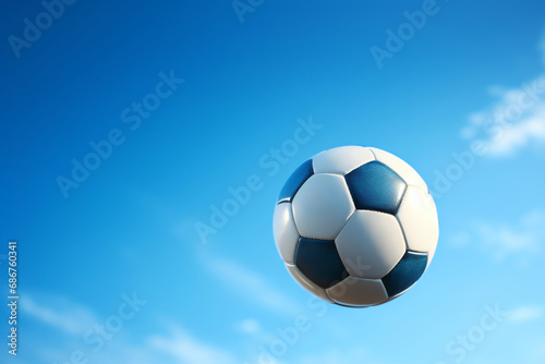 A flying football ball  capturing motion details. A dynamic shot of sports equipment