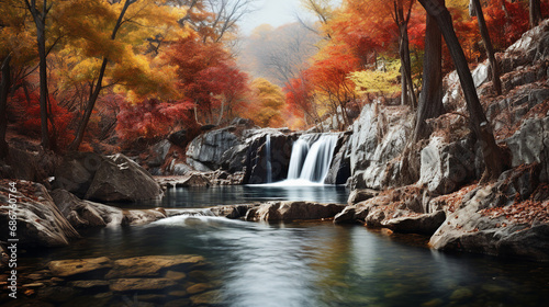Waterfall Surrounded by Autumn Colors Background © Michael