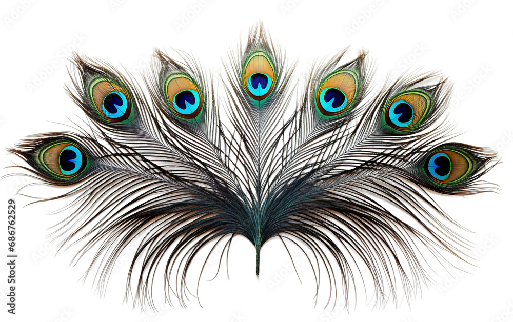 Naklejka premium The Intricate Elegance of a Peacocks Plume Isolated on Transparent Background PNG.