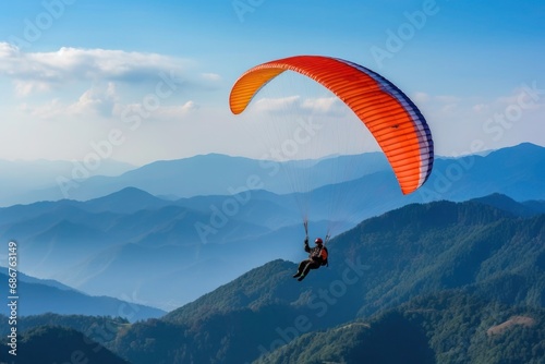 man paragliding in mountains