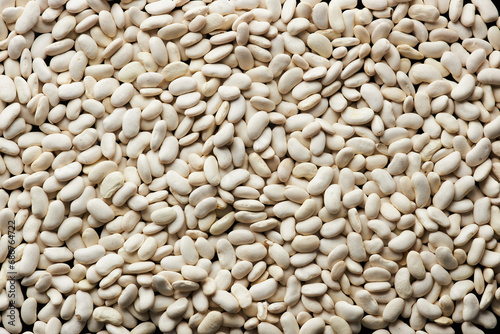 Top view macro shot of white beans as food texture background, copy space