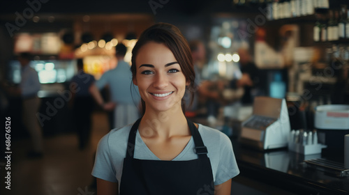 Cheerful Grocery Store Clerk Offering Quality Service with a Bright Smile 