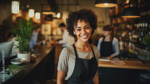 Cheerful Grocery Store Clerk Offering Quality Service with a Bright Smile 