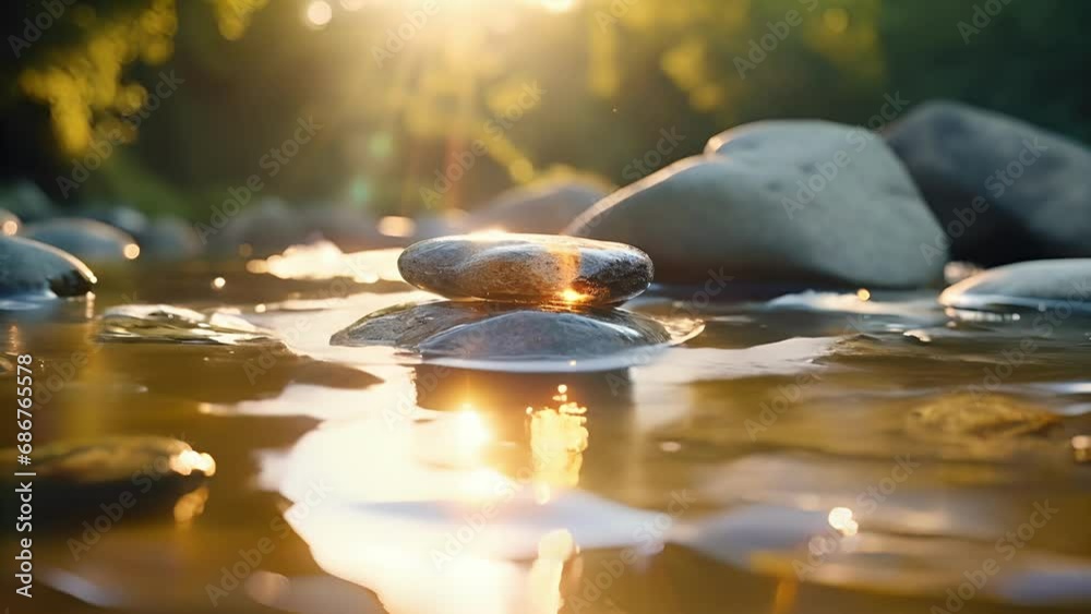 Closeup of the rippling water as the meditator focuses on their breathing, finding peace and stillness in the constant flow of the river.