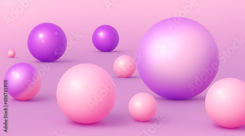 Abstract backgrounds with 3D spheres that move. Bubbles in pastel Pink with a purple gradient plastic. Illustration of glossy soft balls in vector format. Design of a stylish modern banner or poster © Logo