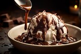 Melting Chocolate Over Rich Ice Cream, chocolate drizzle, rich chocolate ice cream, luscious feel, luscious feel