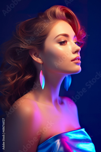 beautiful young woman portrait, creative illustration of stylish female, in style of watercolor