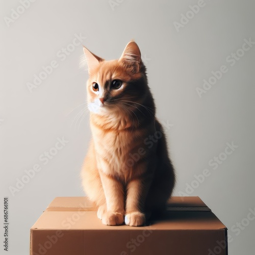 cat in box isolated white