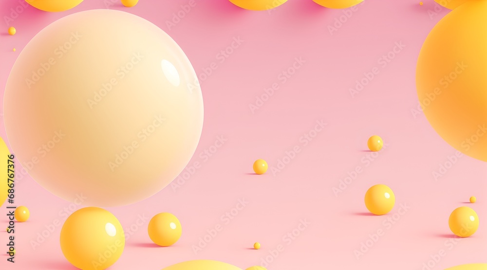 Abstract backgrounds with 3D spheres that move. Bubbles in pastel pink and yellow plastic. Illustration of glossy soft balls in vector format. Design of a stylish modern banner or poster Abstract backgrounds with 3D spheres that move. Bubbles in pastel pink and yellow plastic. Illustration of glossy soft balls in vector format. Design of a stylish modern banner or poster