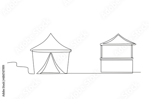 Two-night market tents. Night market one-line drawing