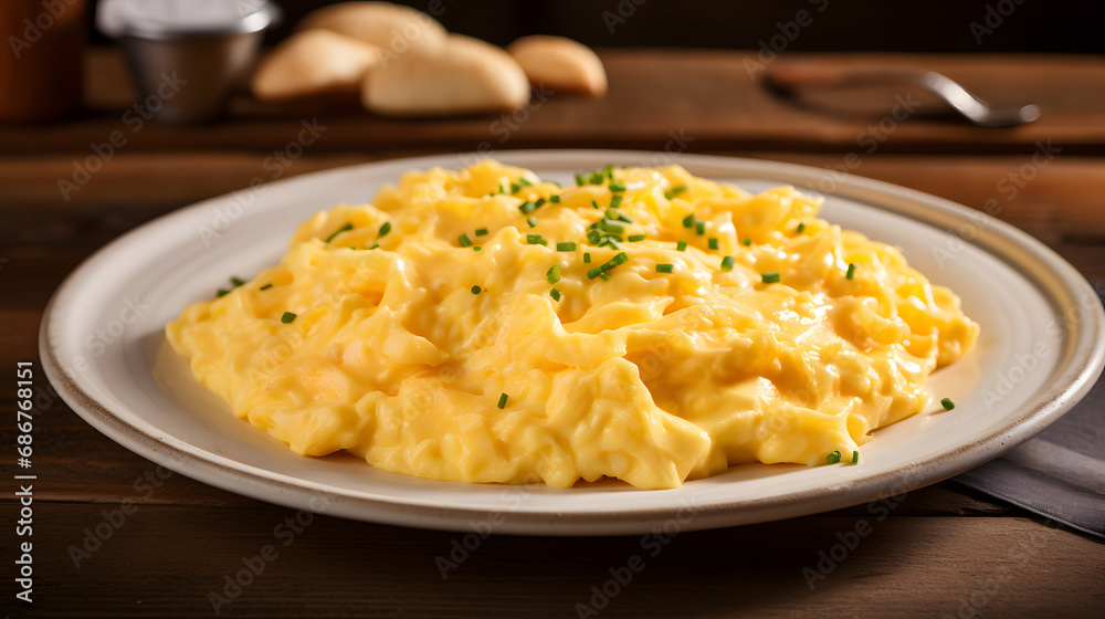 scrambled eggs on a plate