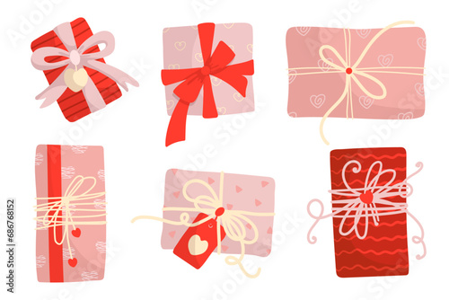 A set of gifts in festive packaging for Valentine's Day.Vector graphics.