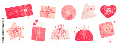 A set of gifts in festive packaging for Valentine's Day.Vector graphics.