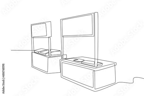 Food stalls are neatly arranged. Night market one-line drawing