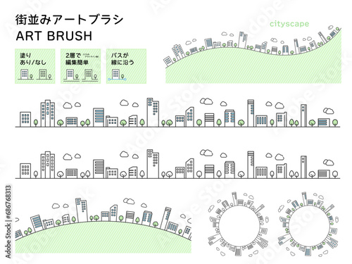 ビルが並ぶ街並みのアートブラシ