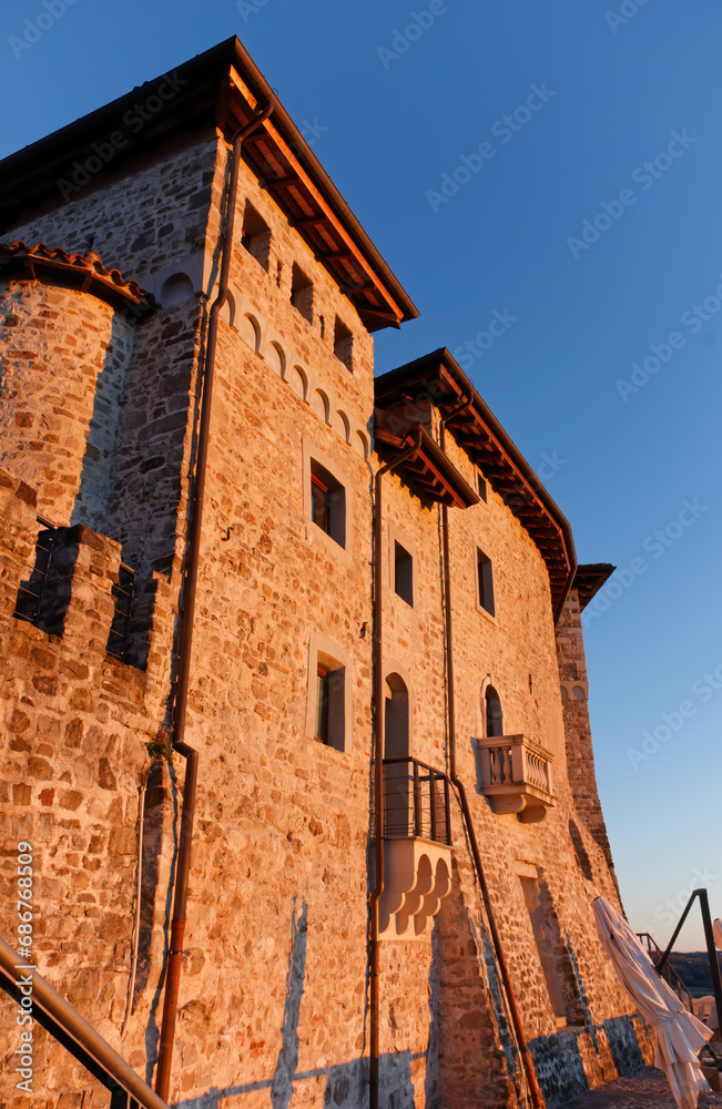 Artegna castle, in Friuli region, Italy, in the sunset light