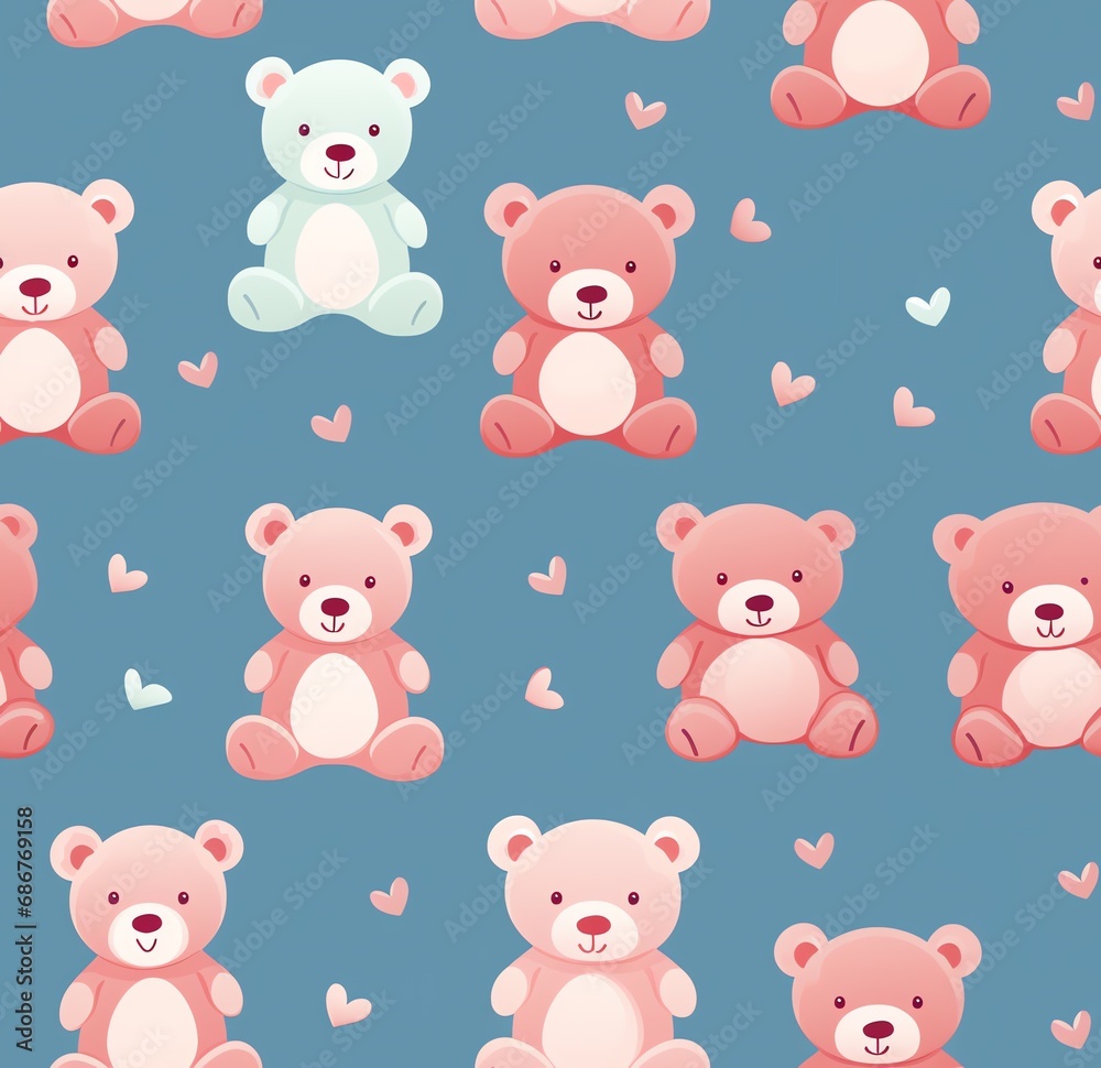 a pattern of pink and blue teddy bears