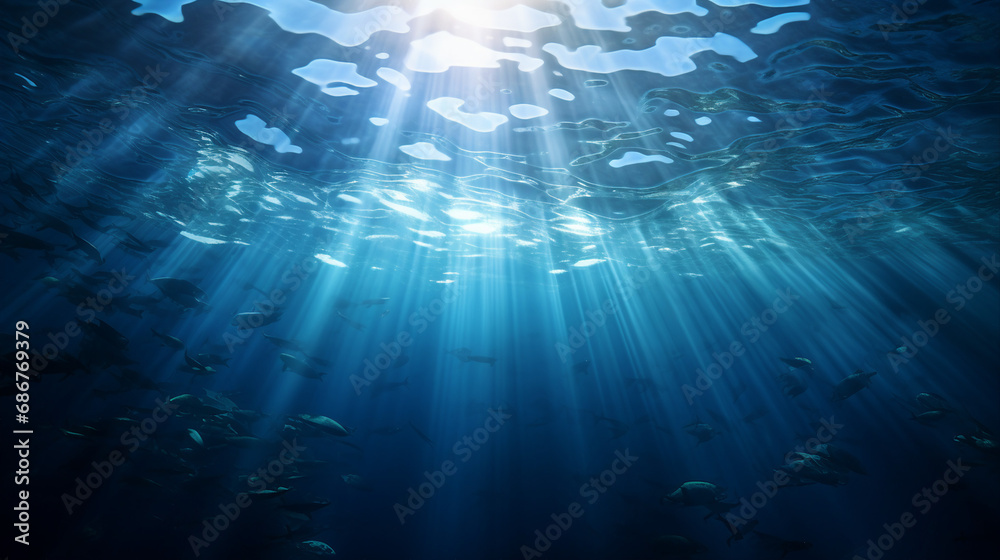 Obraz premium Deep Blue Ocean Abyss with Sunlight Filtering Through Background
