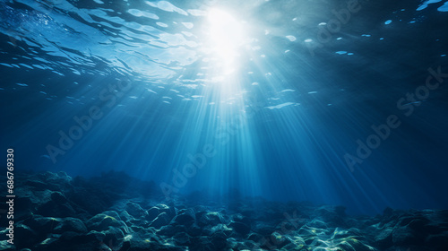 Deep Blue Ocean Abyss with Sunlight Filtering Through Background © Michael