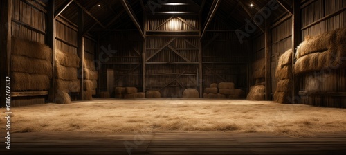 the inside of a barn in hay