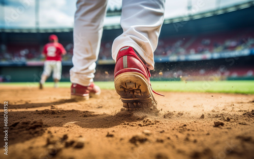 Close up on the athlete legs during a baseball game photo