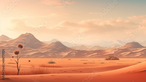 showcasing a desert landscape, with sand dunes fading from golden to a soft coral.