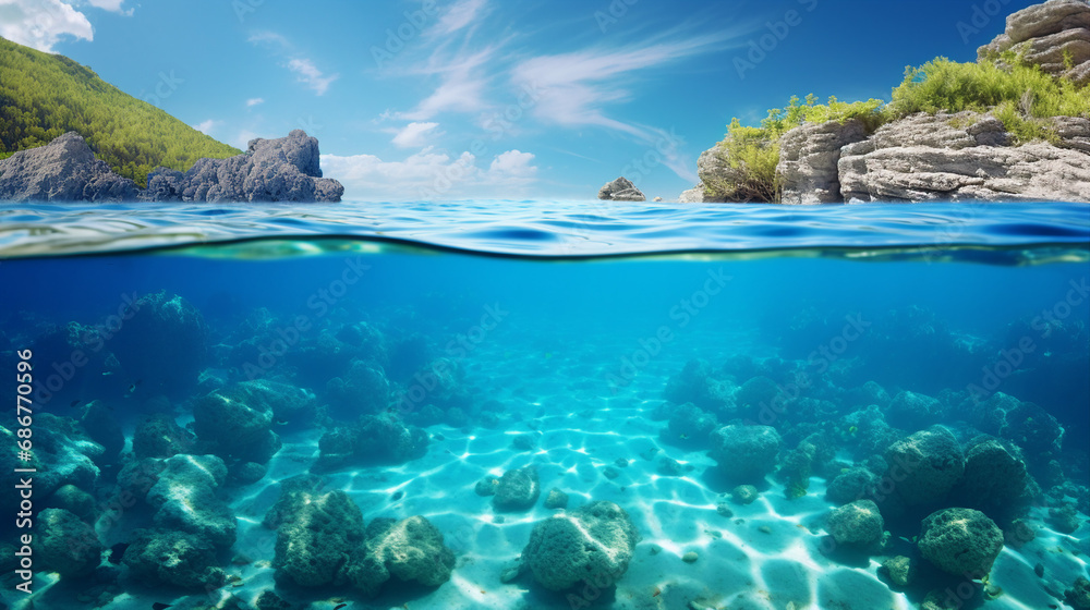 Underwater Archipelago with Crystal-Clear Blue Waters Background