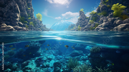 Underwater Archipelago with Crystal-Clear Blue Waters Background © Michael