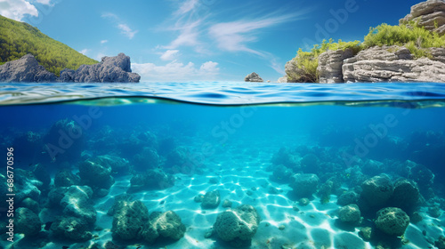 Underwater Archipelago with Crystal-Clear Blue Waters Background