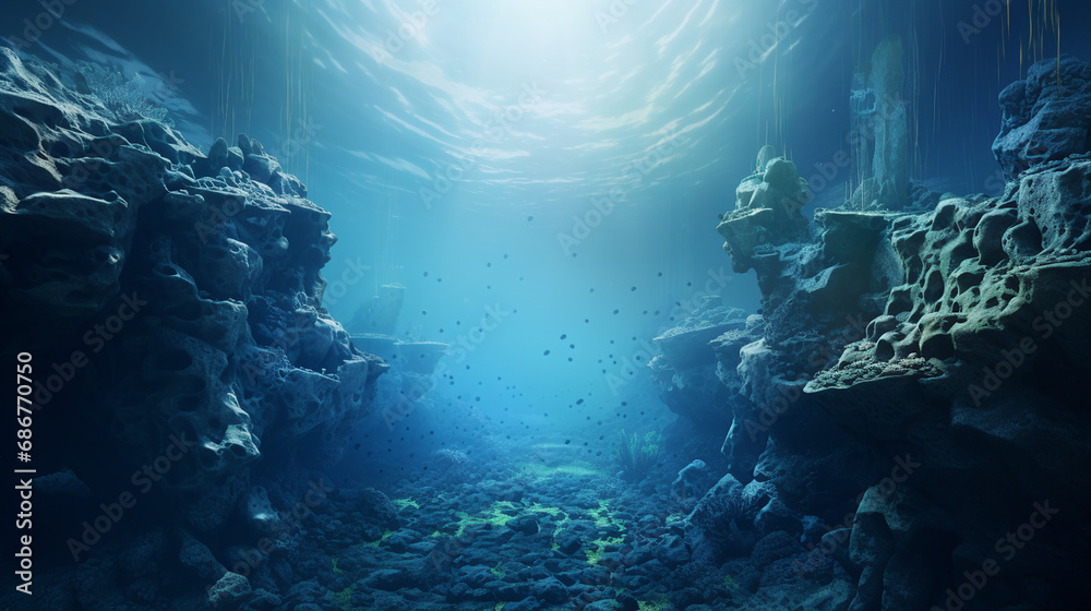Fototapeta premium Underwater Volcanic Landscape with Bubbling Vents Background
