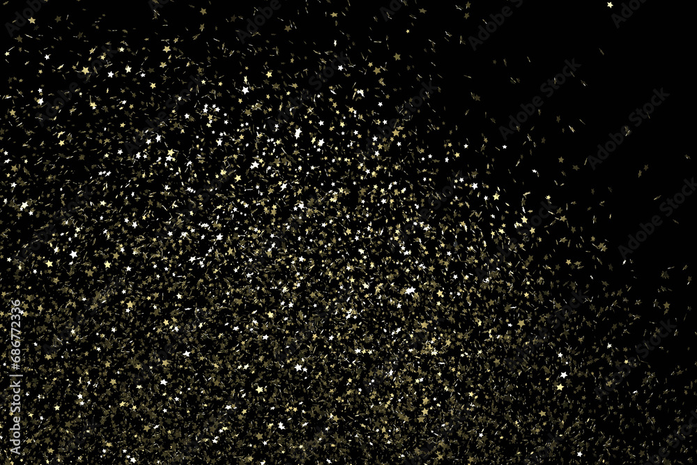 Abstract shining gold and silver glitter dust confetti background. 3D render illustration.