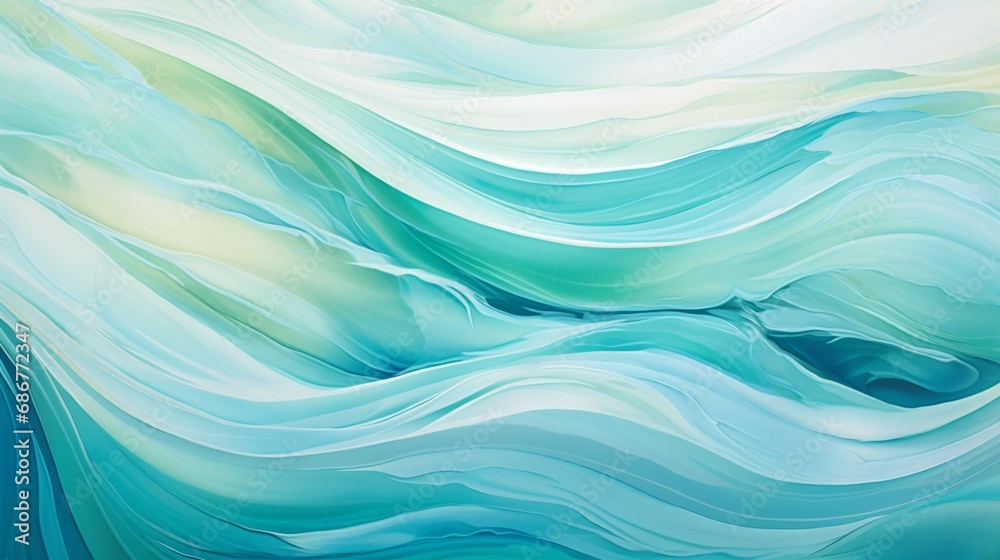 vibrant waves of cerulean and seafoam green, rippling against a sunny sky.