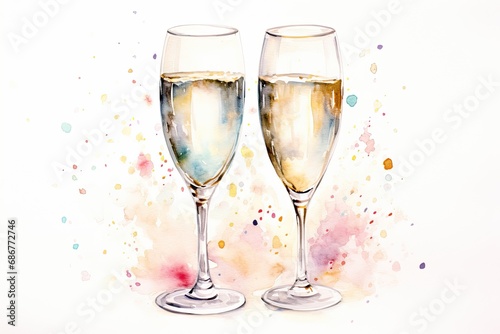 new year champagne glasses watercolor