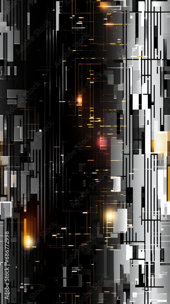 Fototapeta premium Seamless pattern of glitch effect, black and white created with Generative Ai