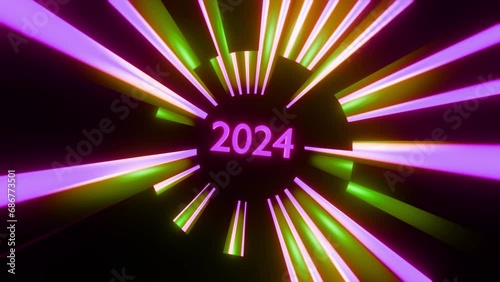 Happy new year 2024 seamless loop background. Purple and green streaks. loop seamless new year background 2024. Neon lights Christmas motion backdrop. Abstract greeting card photo