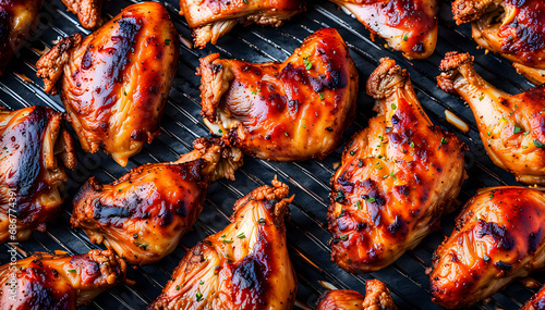 Tasty grilled chicken closeup - set composition of food photography.