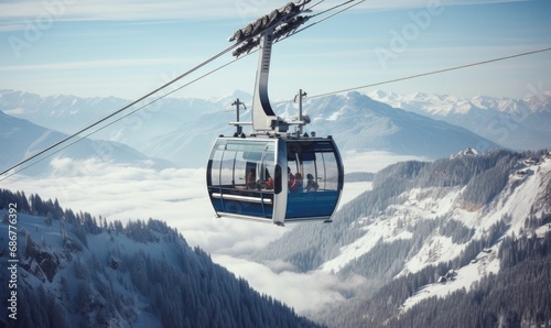 A cableway in amazing snowy mountain landscape