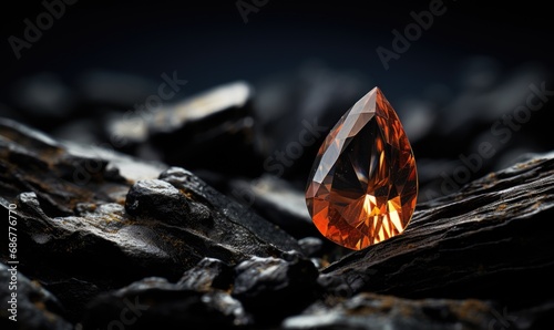 Beautiful shinning orange diamond on the black background.