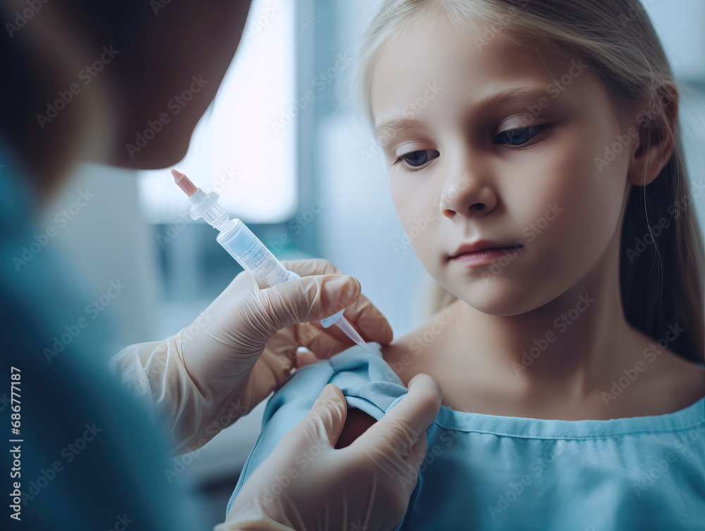 A nurse gives an injection to a child in the hospital. A nurse gives an injection to a child in the hospital.