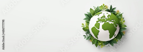 Eco Friendly Earth Banner with Leaves and Plants. Save the World Background with Copyspace, Papercraft Style, Earth day, Environment Day © Somvang