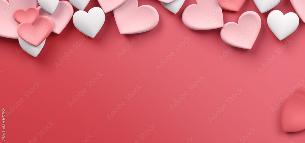 hearts banner, with empty space at center, hearts around, isolated on solid color background created with Generative Ai