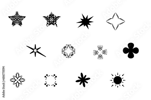 Starburst flower vector set. Sale sticker, price tag, starburst, quality mark, sunburst badges, retro stars. Sun ray frames, Spiral flower, quality signs, sale icon © CzakaU