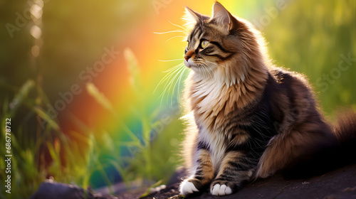 Majestic Long Haired Cat in Golden Sunset Light © HappyKris