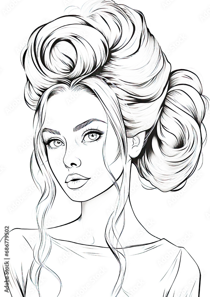 Fashion Model Colouring Page. Portrait of a girl with stylish hair style. Fashion Model Colouring Page. Portrait of a girl with stylish hair style.