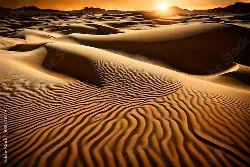 Timeless serenity etched in the ripples of windswept sands, where the desert's heart beats in harmony with the celestial ballet overhead, leumenious