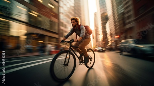 Urban Cyclist Navigating Through City Traffic. Generative ai